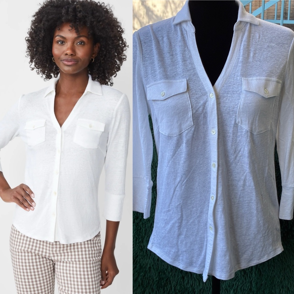 J.McLaughlin Small Brynn Linen Blend shirt top 3/4 sleeves